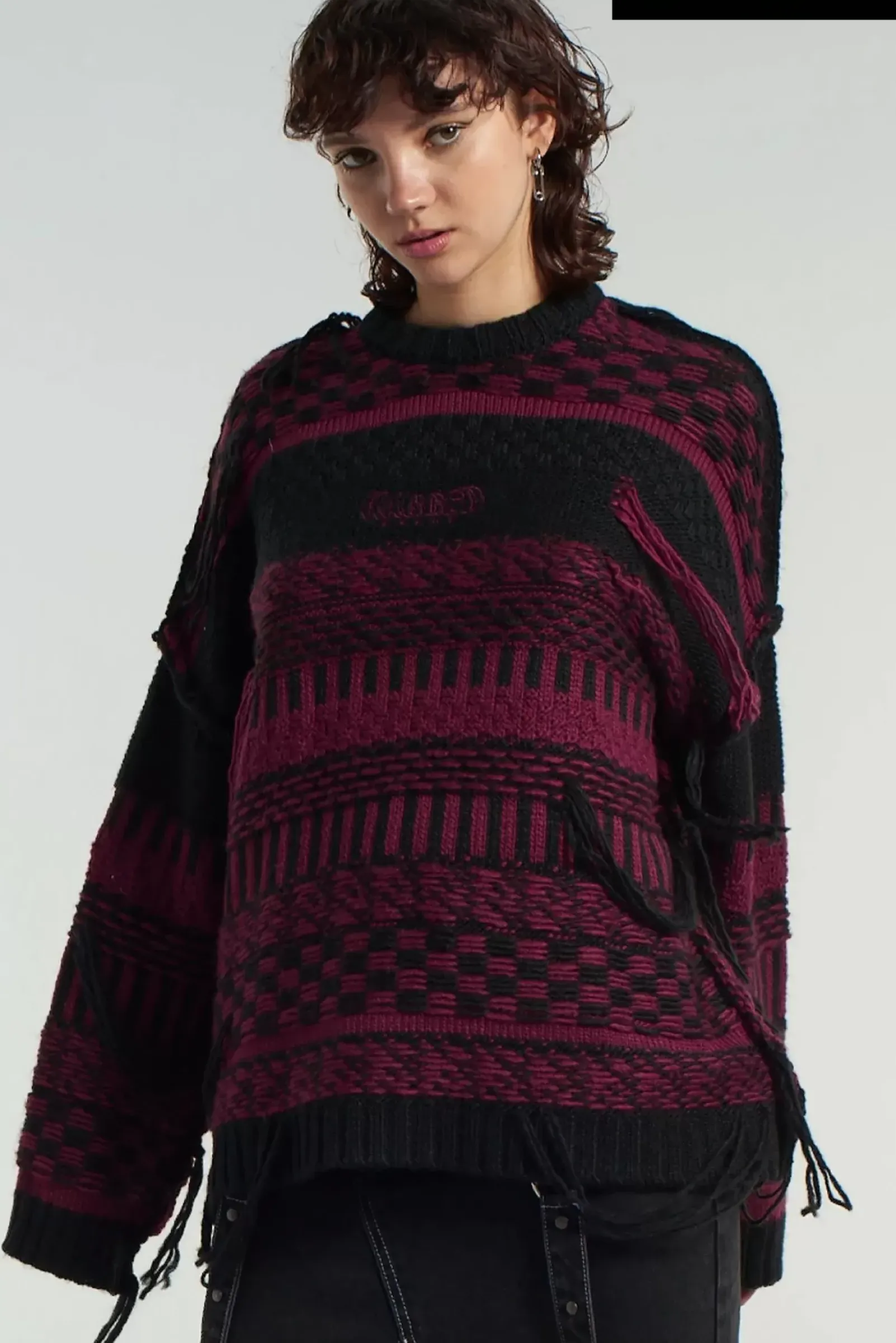 Knitwear & Sweats^The Ragged Priest Indie Knit Black & Maroon Black & Red