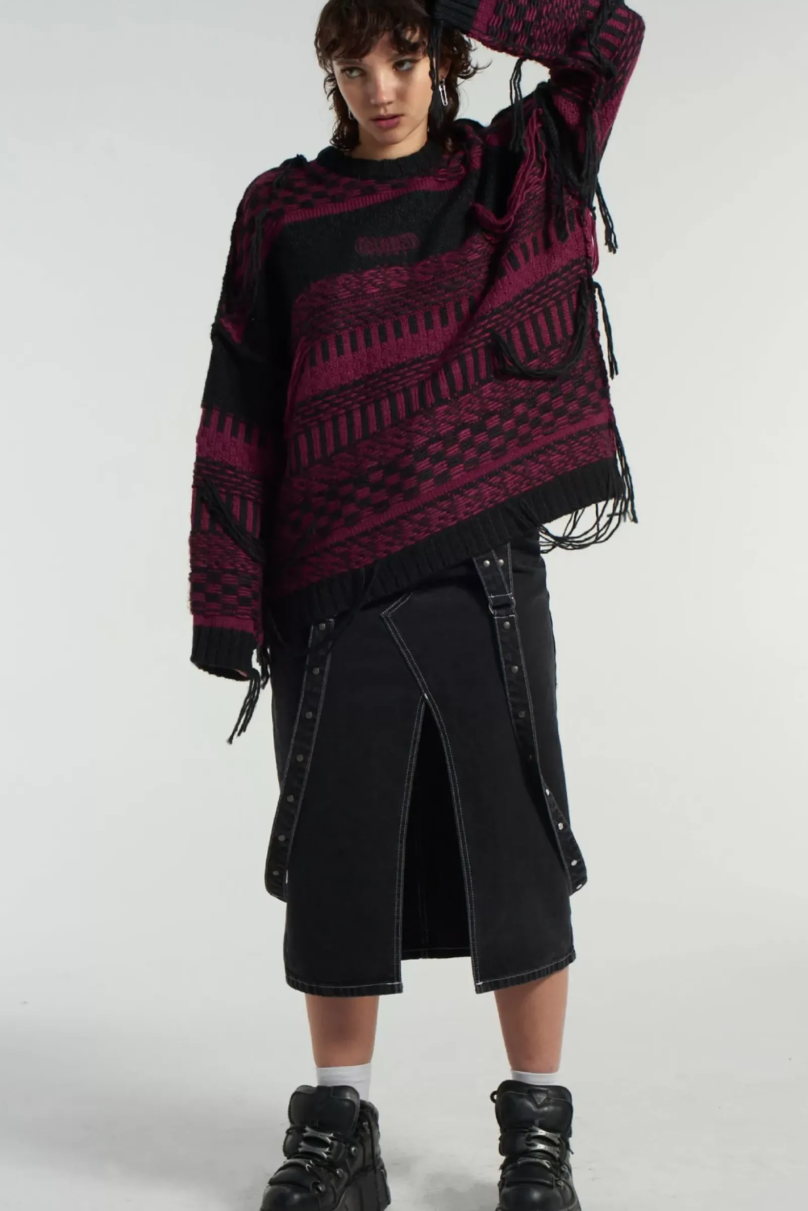 Knitwear & Sweats^The Ragged Priest Indie Knit Black & Maroon Black & Red