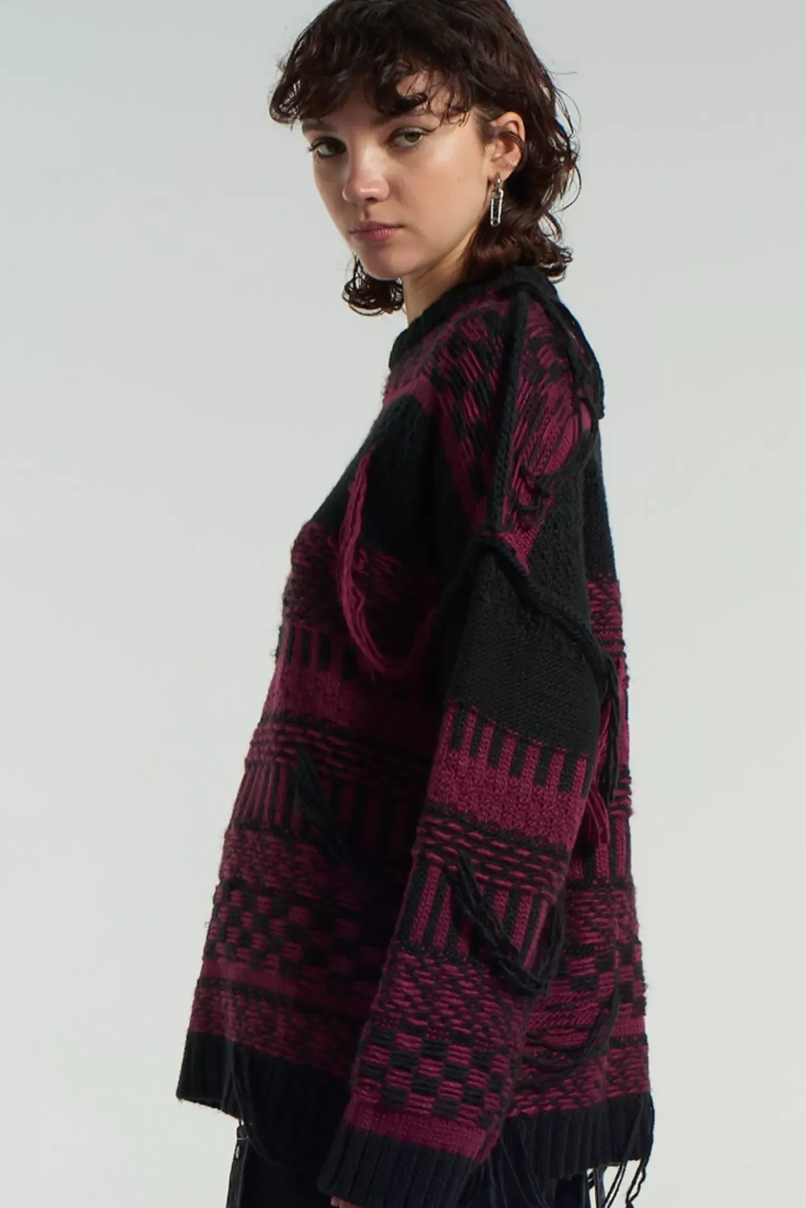 Knitwear & Sweats^The Ragged Priest Indie Knit Black & Maroon Black & Red