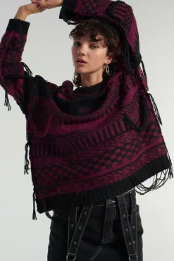 Knitwear & Sweats^The Ragged Priest Indie Knit Black & Maroon Black & Red