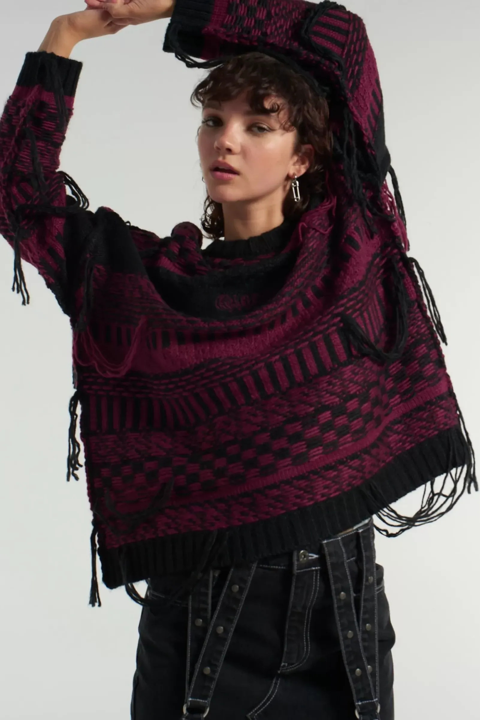 Knitwear & Sweats^The Ragged Priest Indie Knit Black & Maroon Black & Red