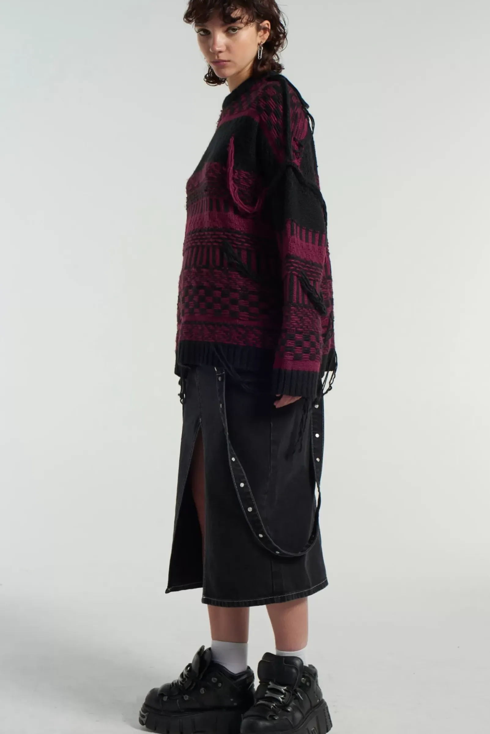 Knitwear & Sweats^The Ragged Priest Indie Knit Black & Maroon Black & Red