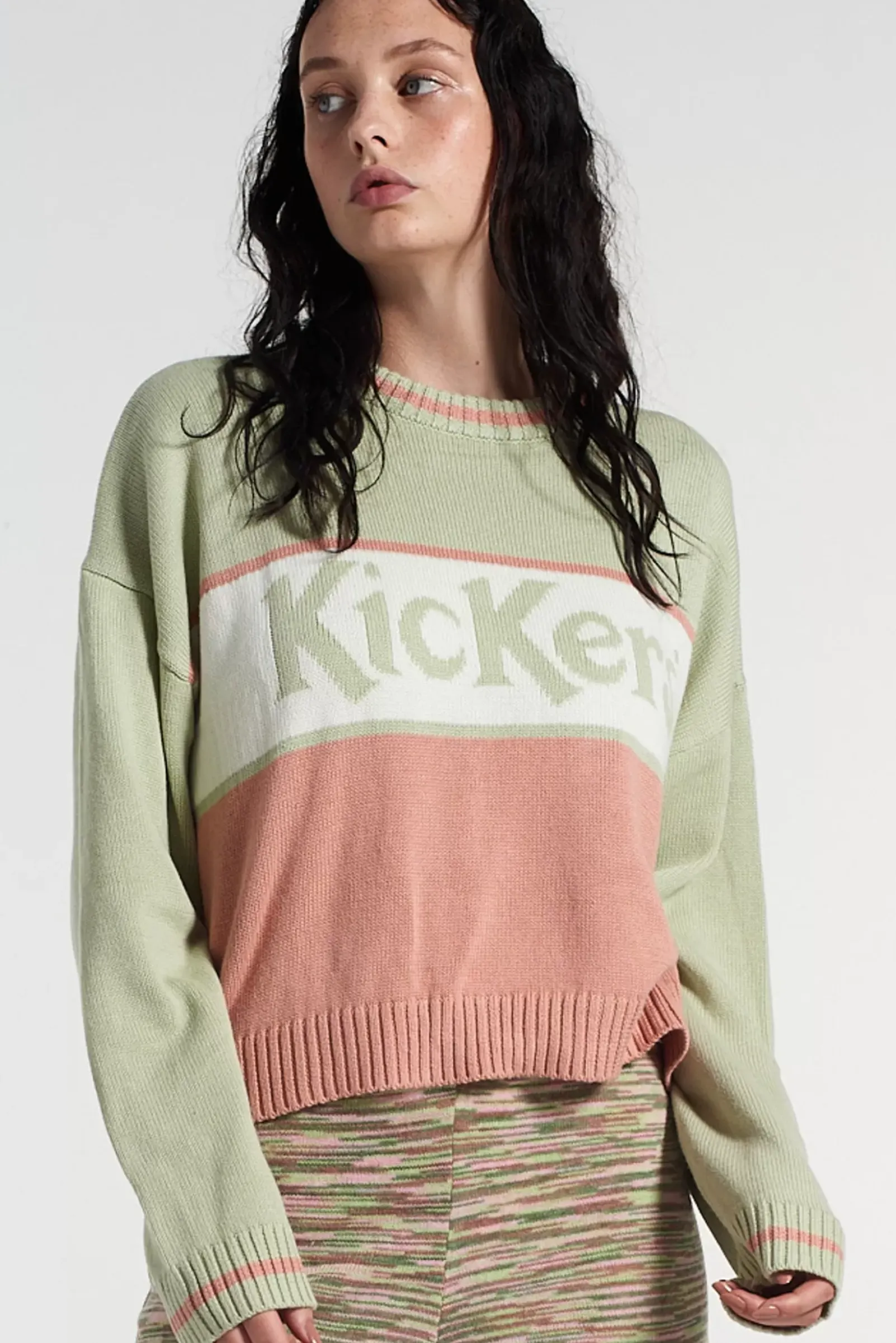 Knitwear & Sweats^The Ragged Priest Kickers Classics Panelled Knit Jacquard Logo Knit Green & Pink