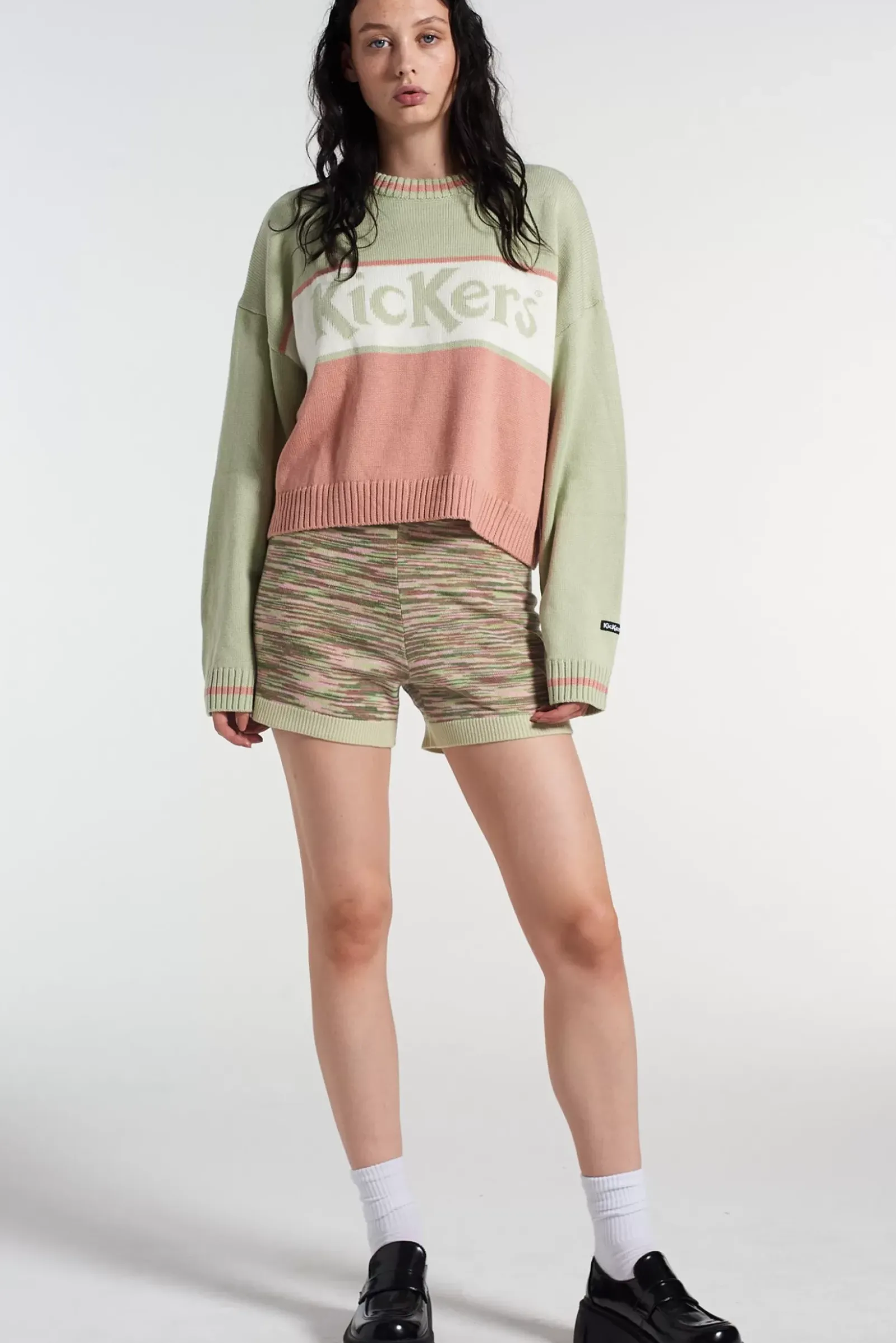 Knitwear & Sweats^The Ragged Priest Kickers Classics Panelled Knit Jacquard Logo Knit Green & Pink