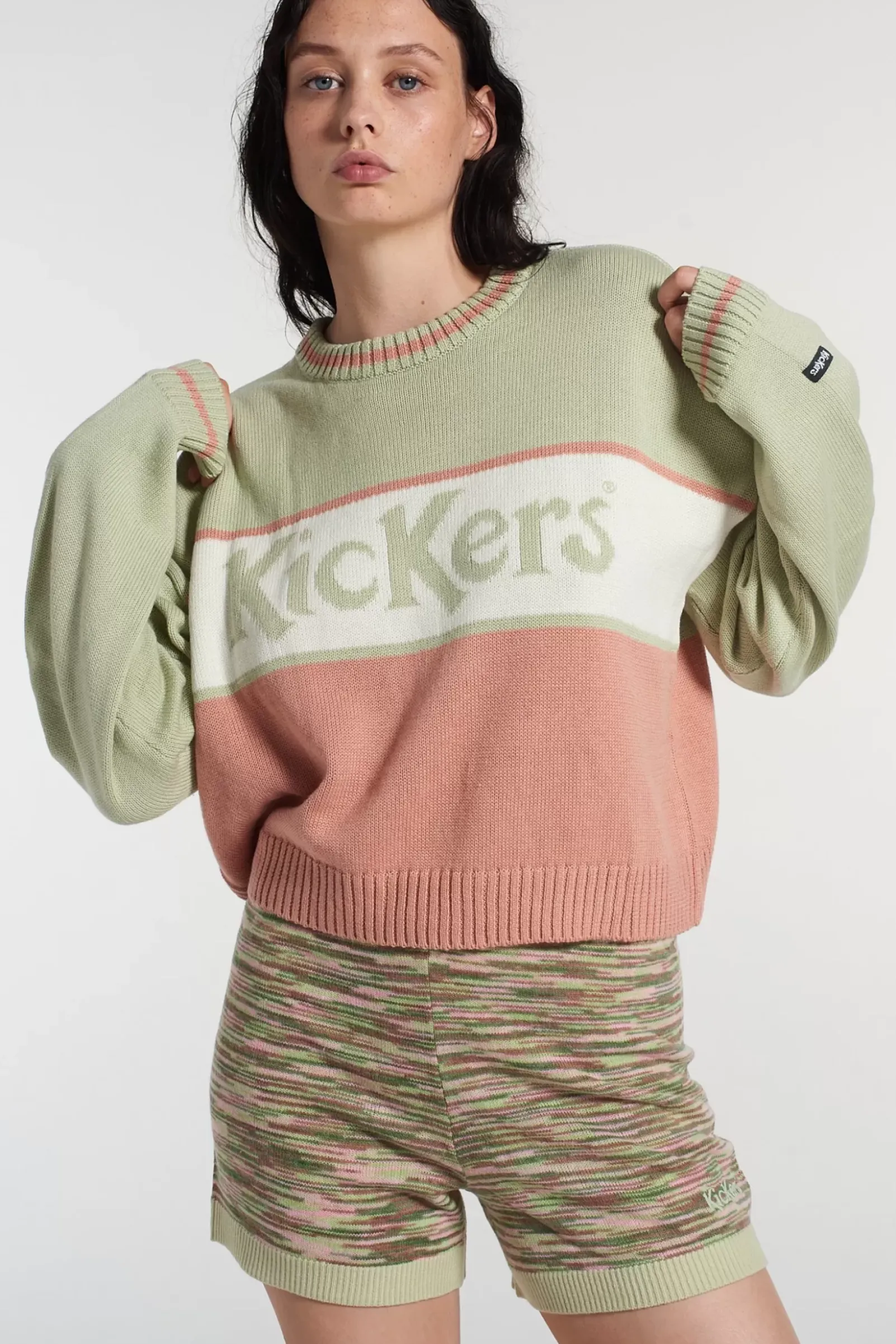 Knitwear & Sweats^The Ragged Priest Kickers Classics Panelled Knit Jacquard Logo Knit Green & Pink
