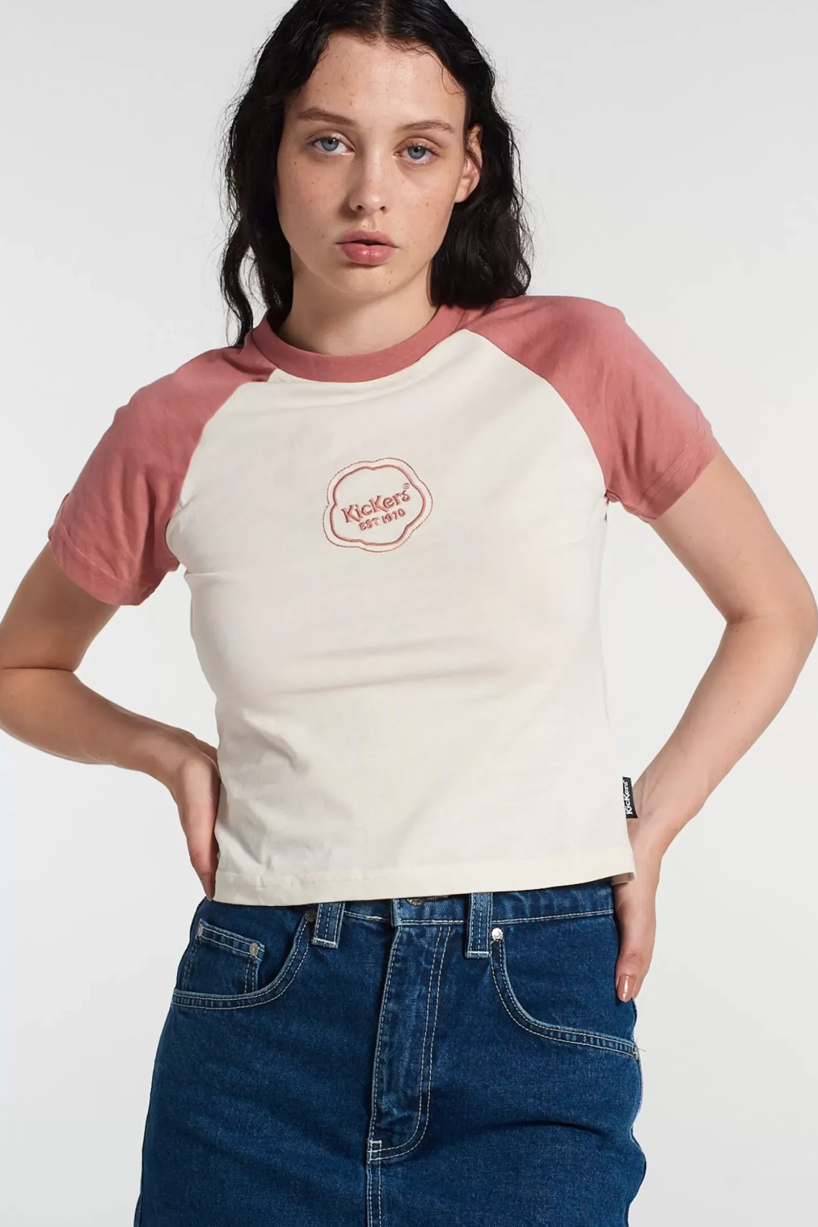 T-Shirts & Tops^The Ragged Priest Kickers Classics Raglan Ringer Tee Logo Jersey Pink & Cream