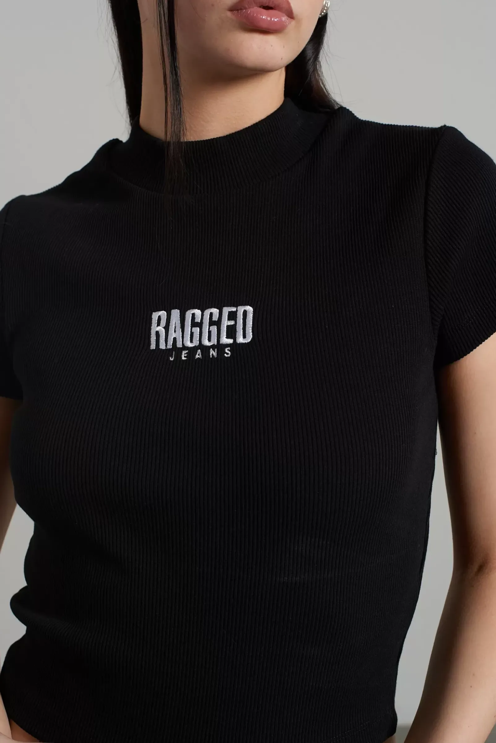 T-Shirts & Tops^The Ragged Priest Ragged Black Ribbed Short Sleeve Tee