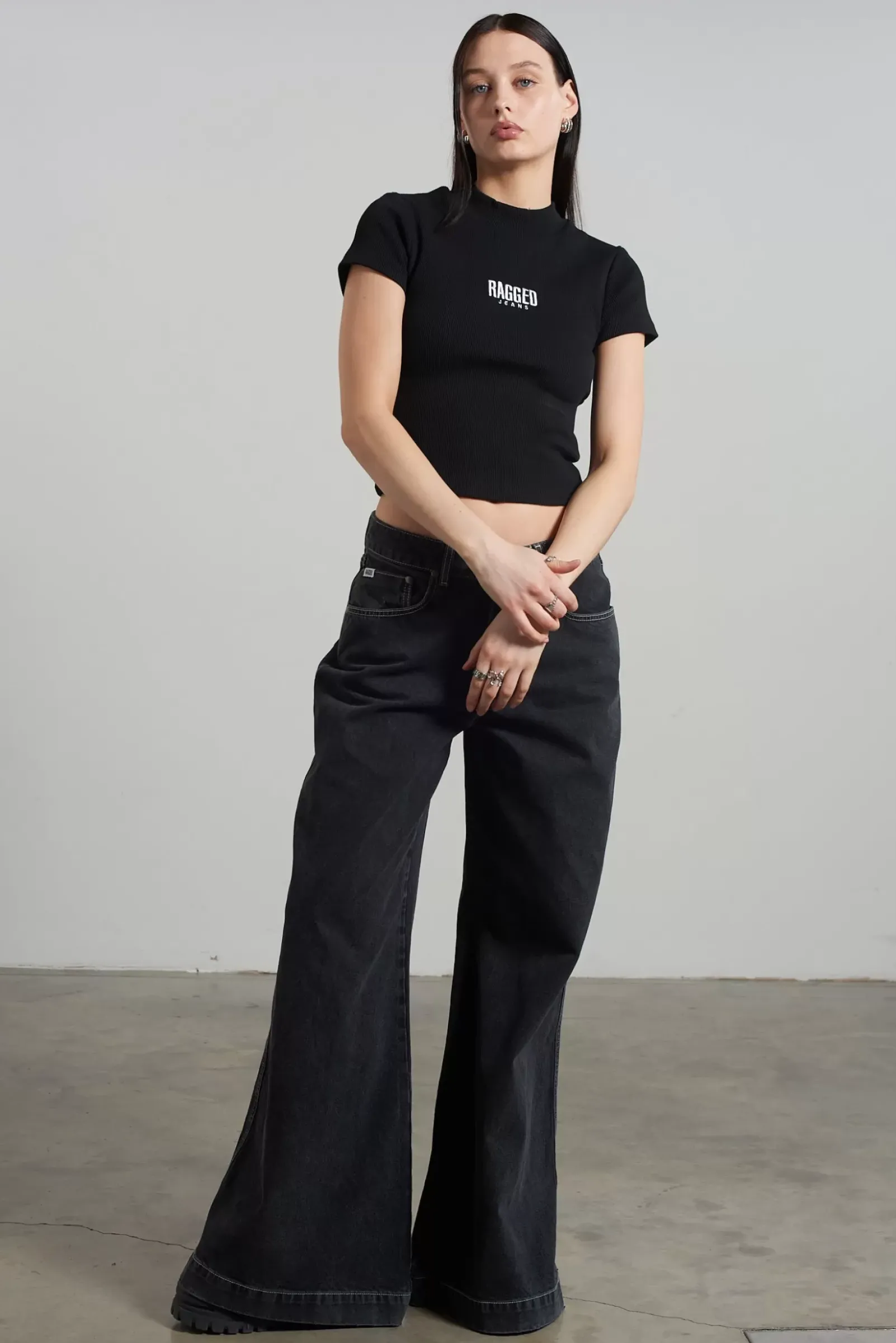 T-Shirts & Tops^The Ragged Priest Ragged Black Ribbed Short Sleeve Tee