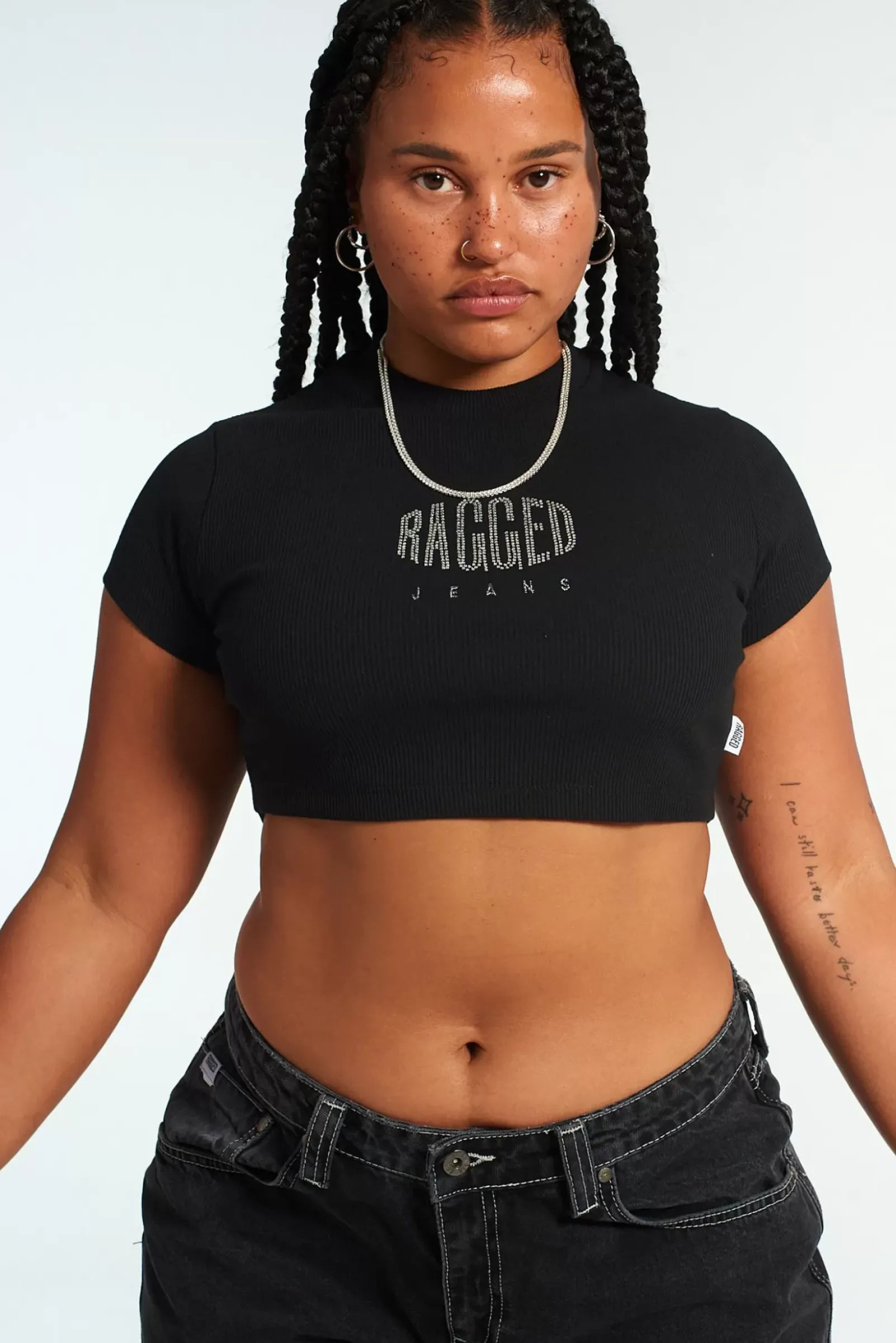 T-Shirts & Tops^The Ragged Priest Ragged Diamante Black Cropped Tee