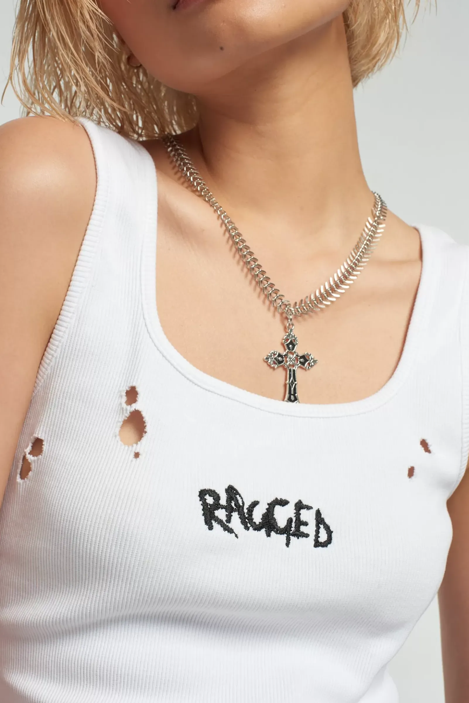 T-Shirts & Tops^The Ragged Priest Ragged Distressed White Vest Top