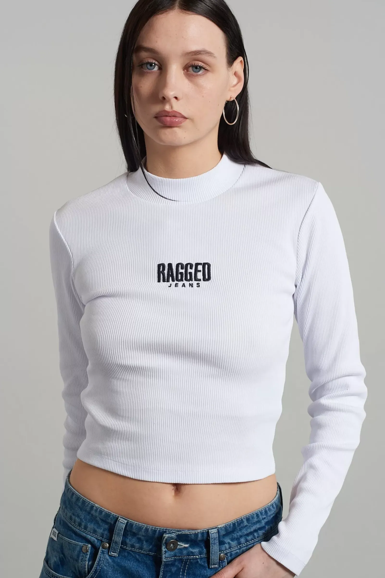 T-Shirts & Tops^The Ragged Priest Ragged White Ribbed Long Sleeve Tee